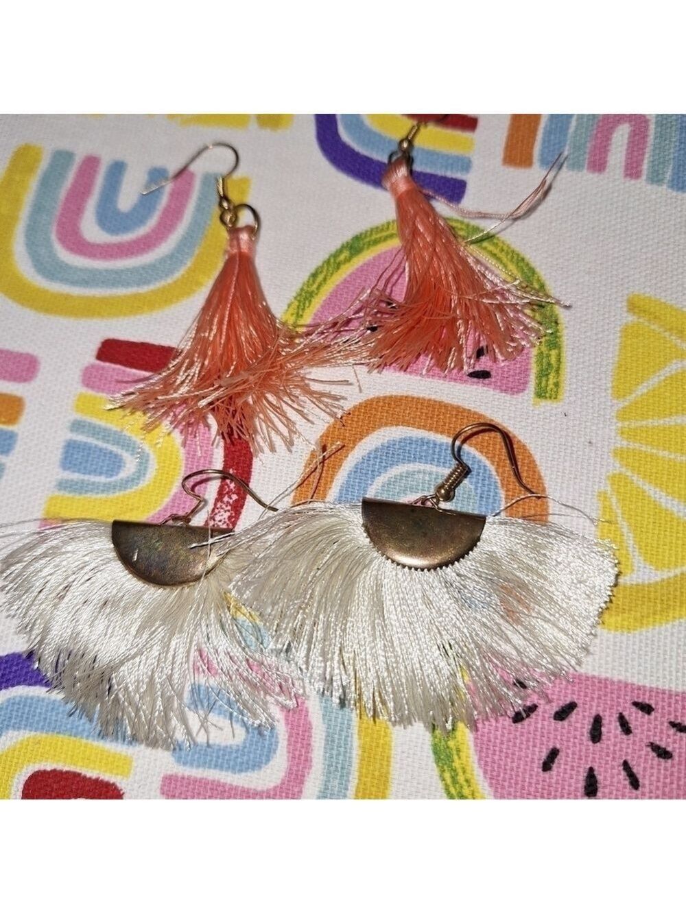 Tassel Earrings Two Pair Cream and Peach